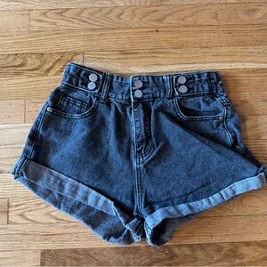 High Rise Dark Wash Denim Shorts- Double Button- Size L